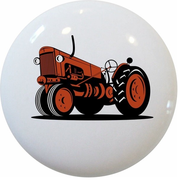 Vintage Orange Tractor Ceramic Cabinet Drawer Knob