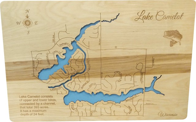 Lake Camelot Wi Map Lake Camelot, Wisconsin-Wood Lake Map - Rustic - Wall Accents - By Phd's |  Houzz