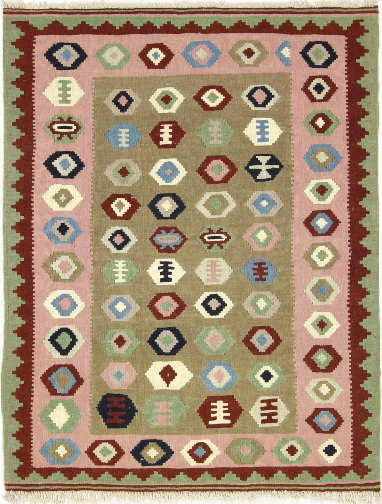 Persian Kilim Fars 4'7"x3'7" Hand Woven Oriental Rug