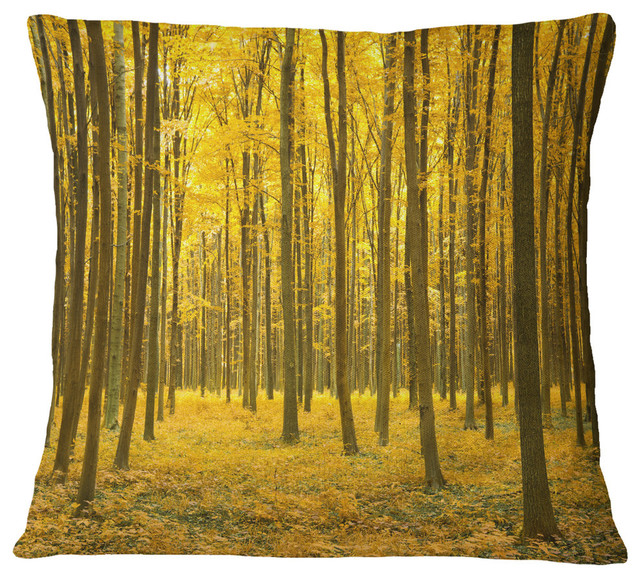 Bright Yellow Autumns Forest Modern Forest Throw Pillow