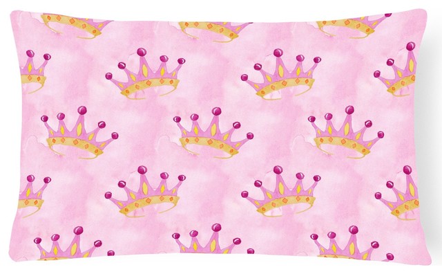 Watercolor Princess Crown On Pink Canvas Fabric Decorative Pillow