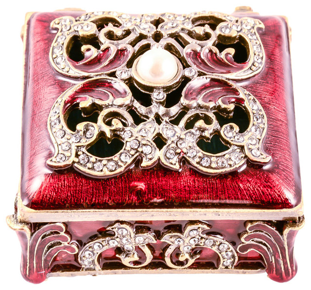 Antique Brass Jana Trinket Box, Handmade with Swarovski Crystal, Burgundy Enamel