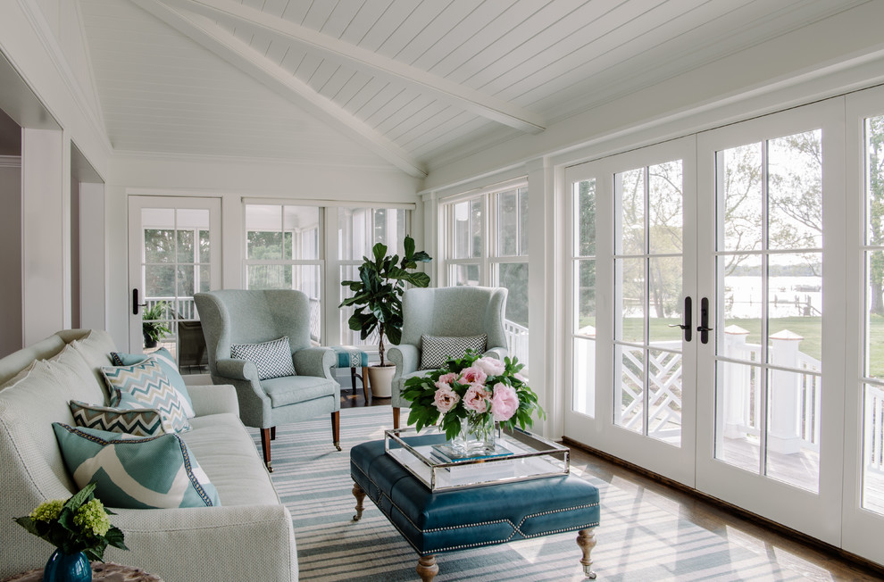 Beach style sunroom in DC Metro with no fireplace and a standard ceiling.