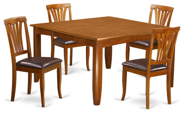 Pfav5-Sbr-Lc, 5-Piece Set, Square Table With Leaf and 4 Dining Chairs ...