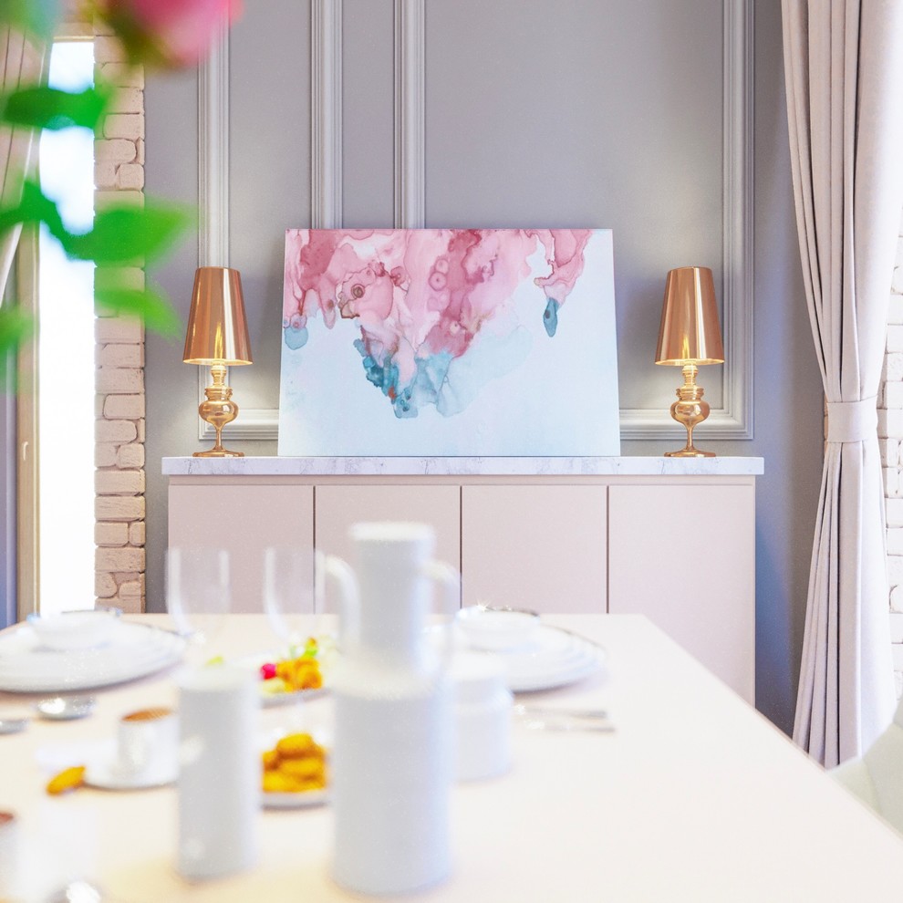 Кухня в нежно-розовом цвете