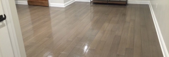 Basement - mid-sized transitional underground dark wood floor and brown floor basement idea with beige walls and no fireplace