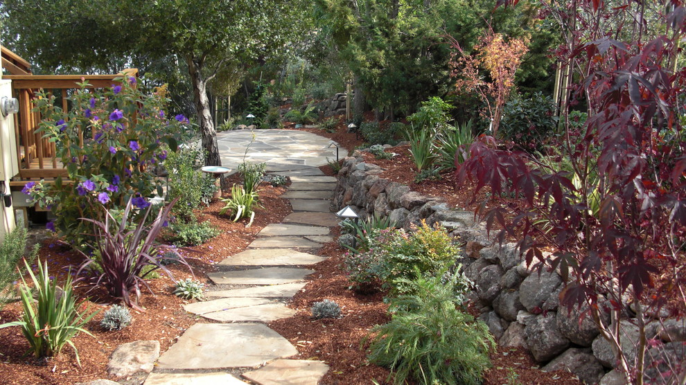 Mediterranean garden in San Francisco with natural stone pavers.
