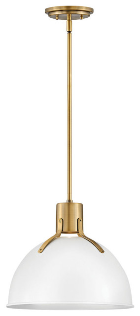 Hinkley Argo 14" Small LED Pendant Light, Lacquered Brass + Polished White shade
