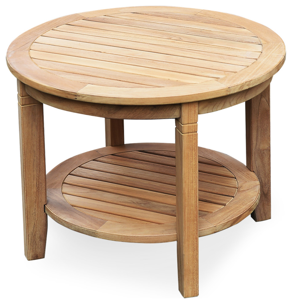 Richmond Teak Wood 24 Inch Outdoor Side Table With Shelf Transitional   Home Design 