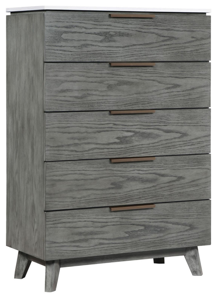 Nathan 5-Drawer Chest White Marble and Gray