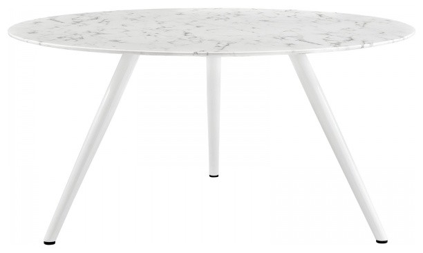 Modway Lippa 60" Round Artificial Marble Dining Table With Tripod Base, White