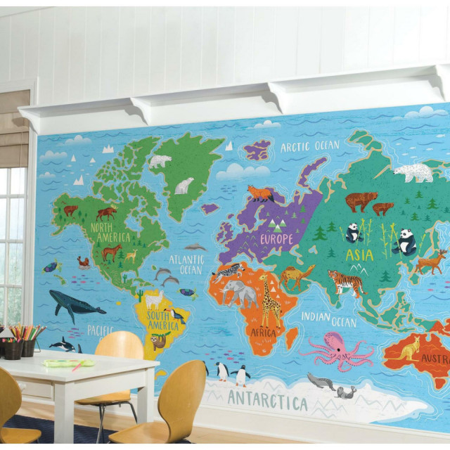 World Map Mural Peel & Stick Wallpaper - Contemporary - Kids Wall Decor ...