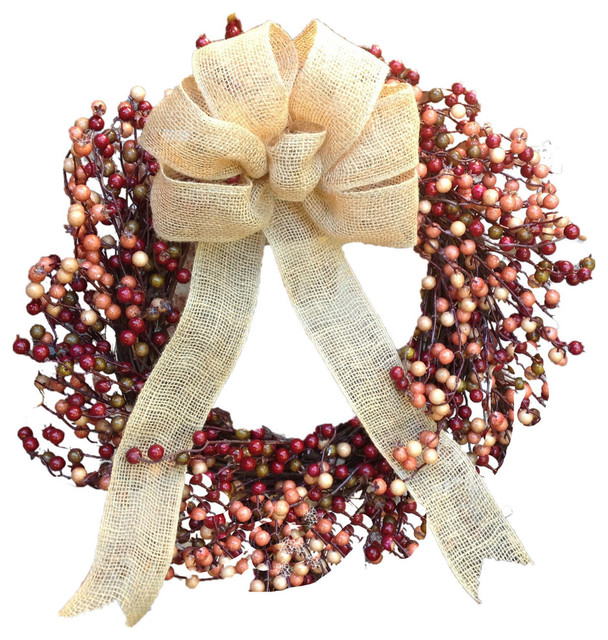 Vibrant Fall Berry Wreath With Burlap Bow 22 Vibrant Fall Berry Wreath With Burlap Bow 22