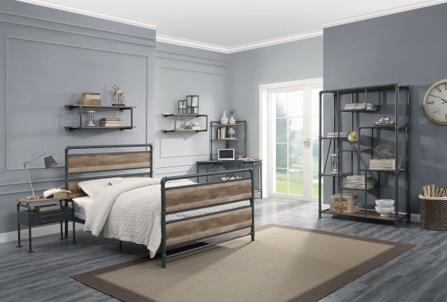 Brantley Wall Rack, Antique Oak and Sandy Gray Finish - Industrial ...