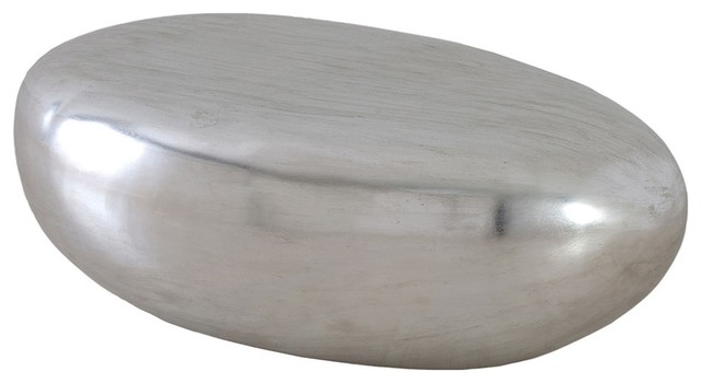 42 L Silver Leaf Coffee Table Smooth, Round Silver Table