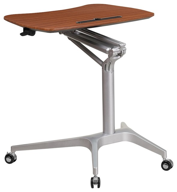 Mobile SitDown, StandUp Mahogany Computer Desk With 28.25" Top