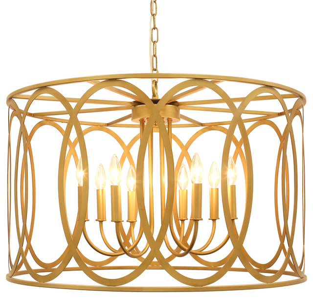 Rie 31 Round Distressed Gold Large, Drum Light Chandelier Gold