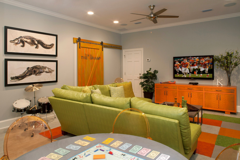 Photo of a transitional family room in Jacksonville.