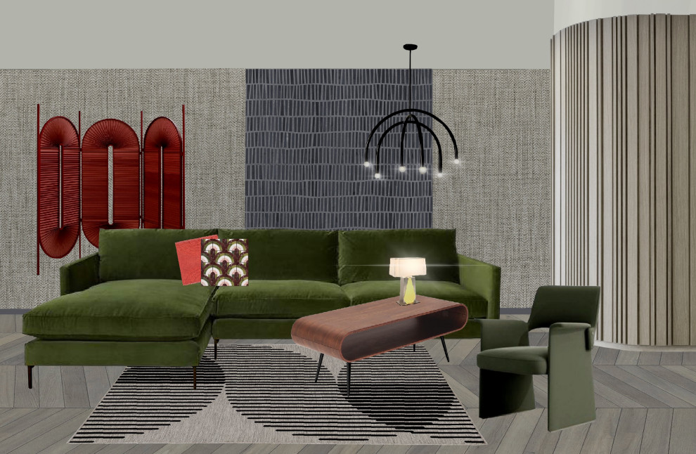 Гостиная с радиусной стеной