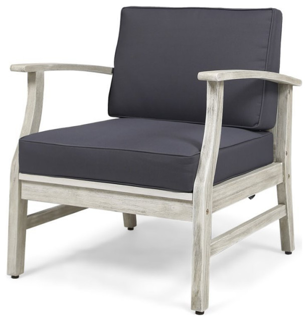 Noble House Perla Outdoor Acacia Wood Club Chair in Gray (Set of 2
