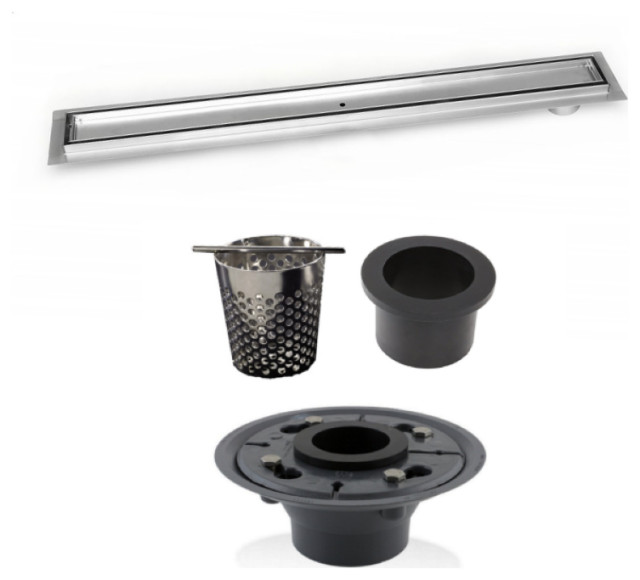Offset Linear Drain, 36 Inch Side Outlet Linear Drain Complete Set