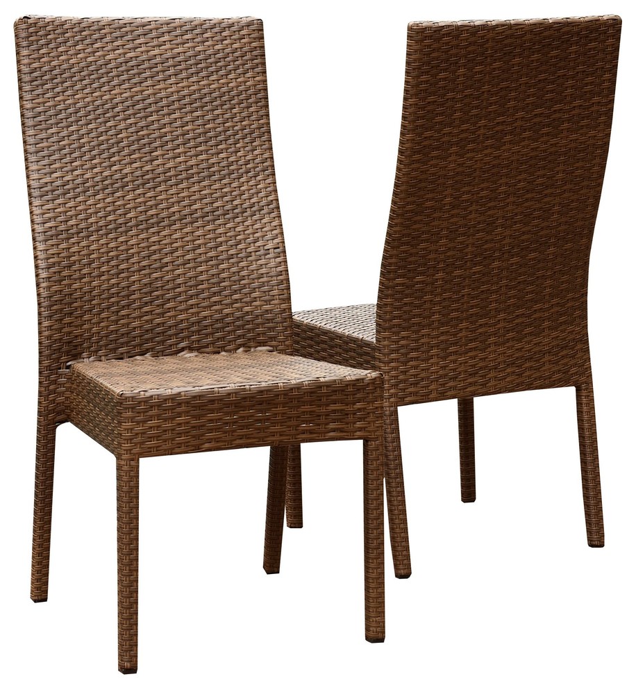 Palermo Outdoor Brown Wicker Dining Chairs, Set of 2 Tropical Outdoor Dining Chairs by