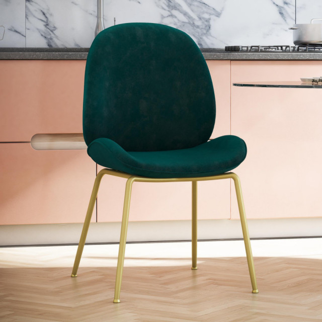 Astor Velvet Upholstered Dining Chair With Brass Metal Leg Midcentury