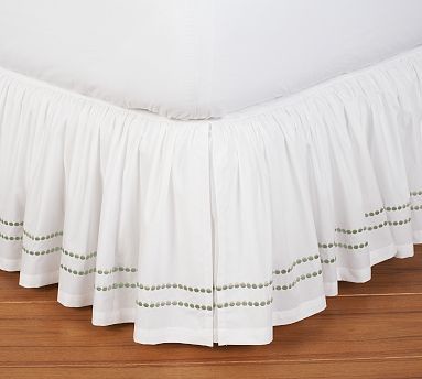 Pearl Embroidered Bed-Skirt, Full, Thyme Green