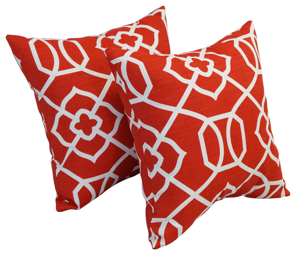 17" Square Polyester Outdoor Throw Pillows, Set of 4, Kirkland Red Contemporary Outdoor