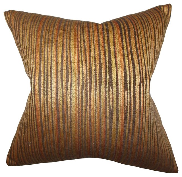 Litzy Stripes Pillow Gold - Contemporary - Decorative Pillows - by The Pillow Collection Inc.