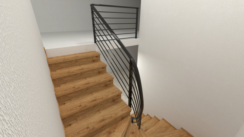 Забежная лестница с металлическим ограждением