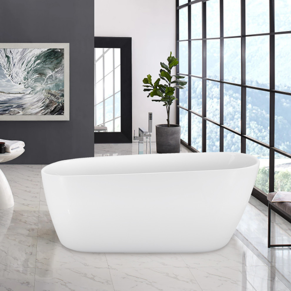 Acrylic Freestanding Bathtub, 59 inch Soaking Tub Contemporary