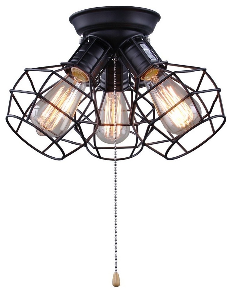 Wire Cage Ceiling Light, 3Light Pull String Ceiling Lamp For Living