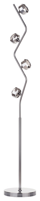 4 Light Wavy Floor Lamp with Smoked Glass Shades, Black Nickel