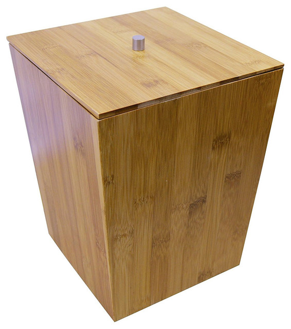 Bamboo Bathroom Accessories, Bamboo, Wastebasket With Lid Bamboo