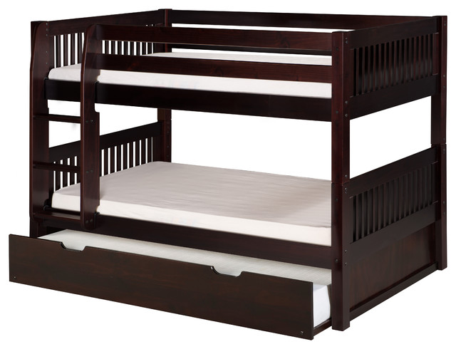 camaflexi low bunk bed with twin trundle, mission headboard camaflexi low bunk bed with twin trundle, mission headboard