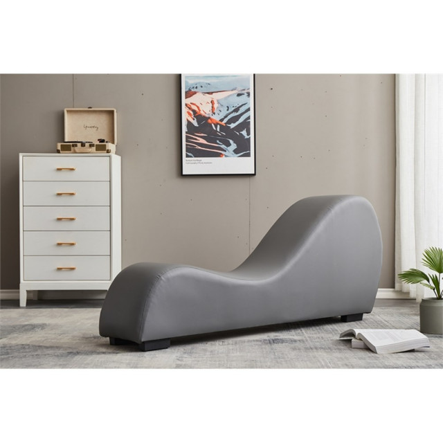 Pemberly Row Faux Leather Yoga Relaxing Chaise in Black Finish Indoor