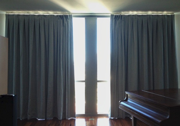 Blue Linen Curtain Panels With Thermal Blackout Lining