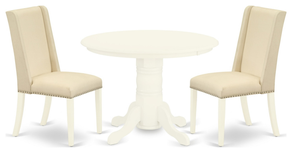 3-Piece Table Set Table, 2 Dining Chairs, Cream Dining Chairs Seat, White