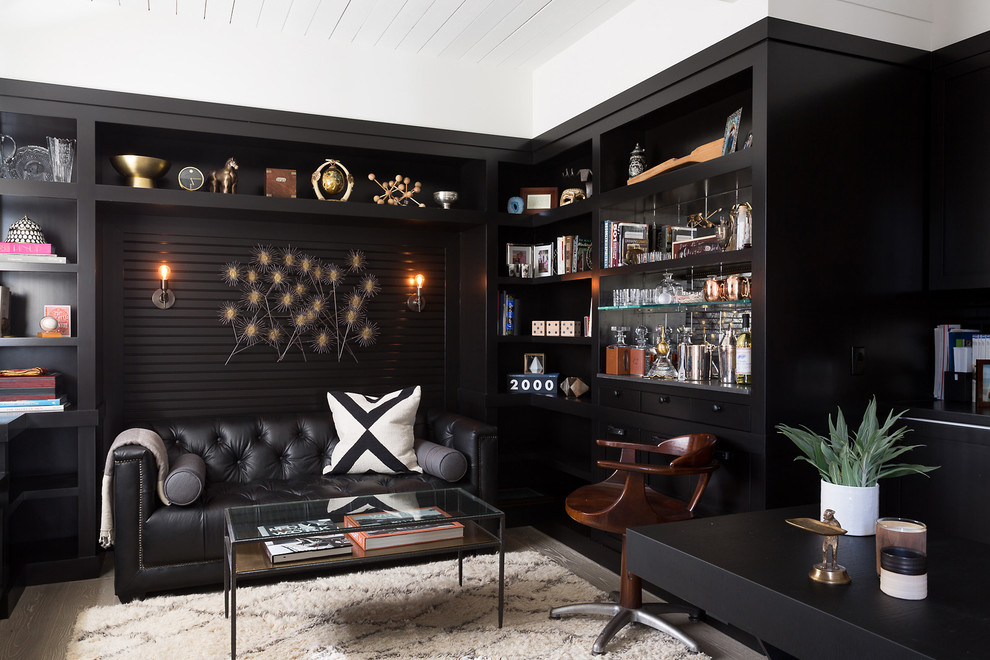 Inspiration for a contemporary study room in Los Angeles with black walls.