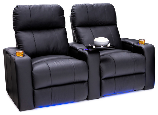 BOWERY HILL 2 Seat Leather Reclining Home Theater Seating in Brown