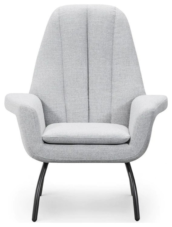 Divina Accent Chair, Light Gray Linen Midcentury Armchairs And