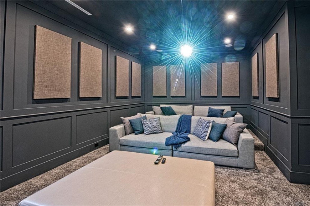 This is an example of a contemporary home theatre in Los Angeles.