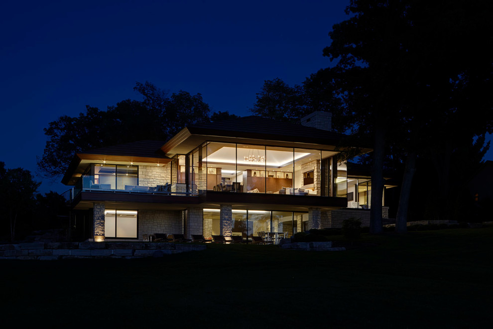 Design ideas for a contemporary house exterior in Detroit.