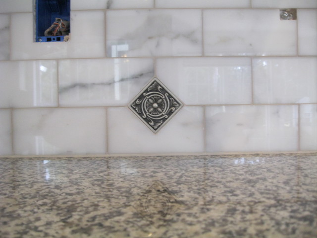 Backsplash Calacatta Marble And Antique Pewter Traditional Backsplash Calacatta Marble And Antique Pewtertraditional Boston