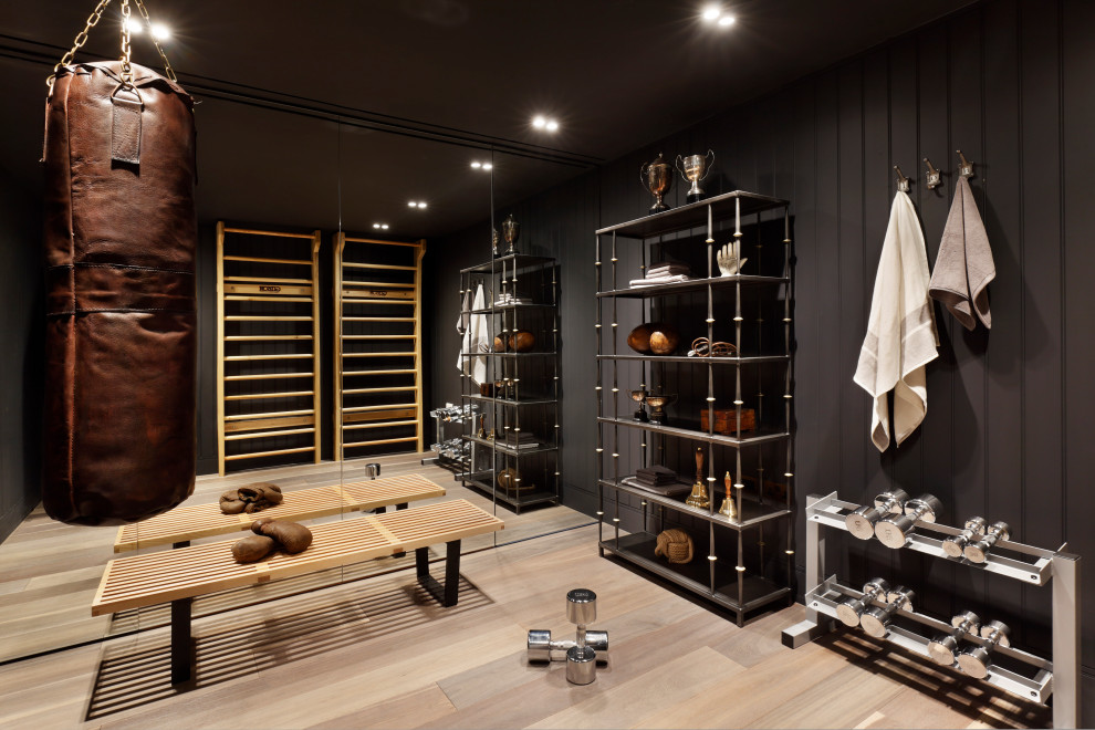 This is an example of a transitional home gym in London.