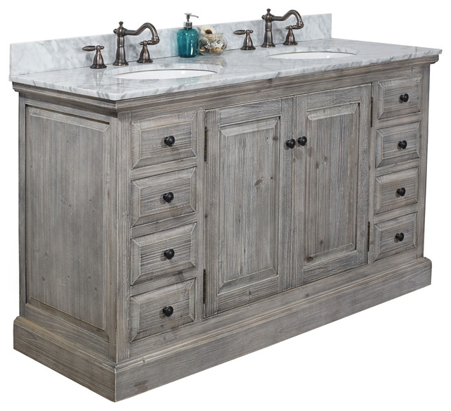 61" Rustic Solid Fir Sink Vanity, Gray, No Faucet Traditional