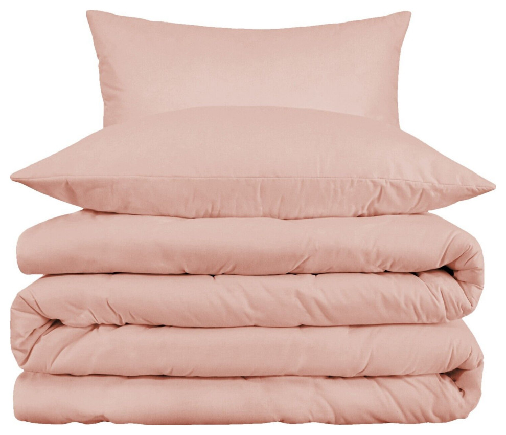 Cotton Blend Duvet Cover and Pillow Sham Set, Blush, King/California King