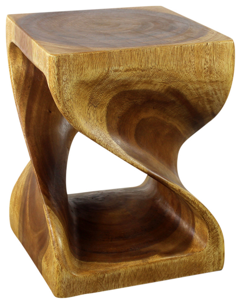 Haussmann® Wood Twist End Table 15 x 15 x 20 inch High Oak Oil Rustic