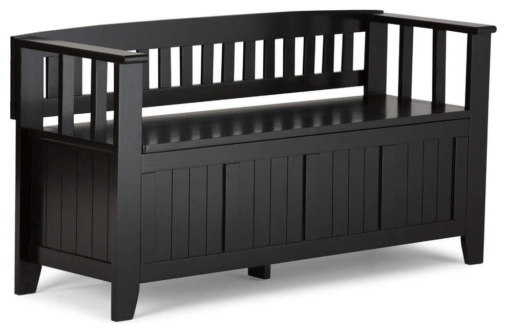 Simpli Home Acadian Entryway Storage Bench in Black - Farmhouse